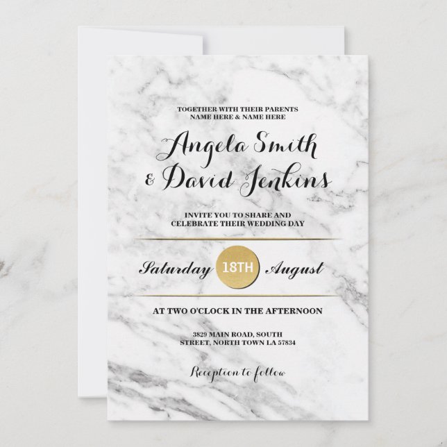 Arte Deco Boda Elegante Oro Mármol Invitación Años (Anverso)