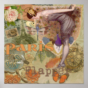 Arte Deco Collage de Pavo Real Flapper de París Vi