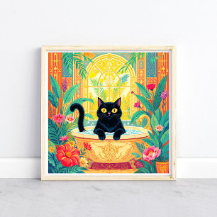 Arte Deco Colorido Gato Negro en Bañera