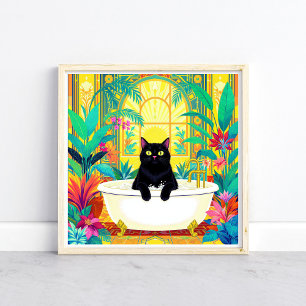 Arte Deco Colorido Gato Negro en Bañera