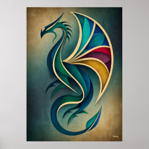 Arte Deco Dragón Abstracto Geométrico Pared de Fan
