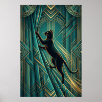 Arte Deco Gato Negro en Alféizar de Ventana Arte d