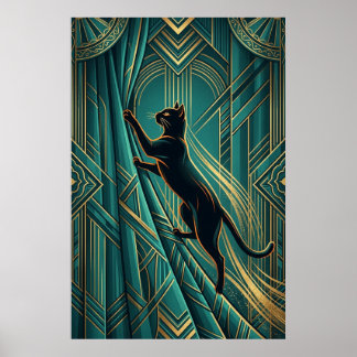 Arte Deco Gato Negro en Alféizar de Ventana Arte d