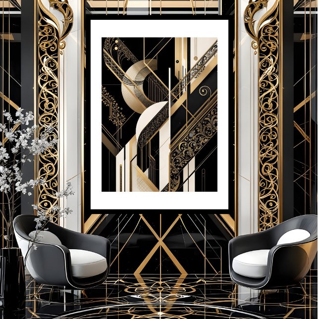 Arte Deco geométrico moderno de oro negro y blanco (Subido por el creador)
