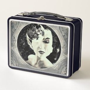 Arte Deco Lunar Señora Surrealista Retro