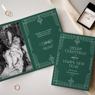 Arte Deco Moderno Foto de Navidad Verde Elegante