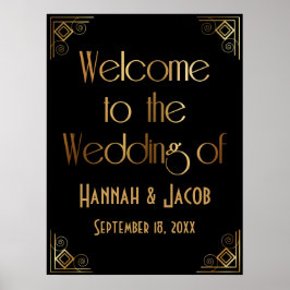 Arte Deco Oro Negro Bienvenidos a la Boda de Letre