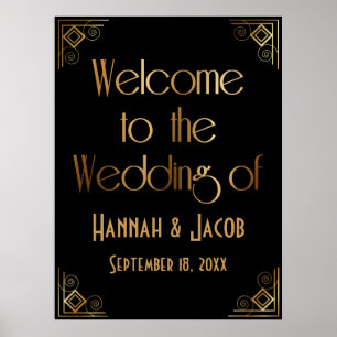 Arte Deco Oro Negro Bienvenidos a la Boda de Letre