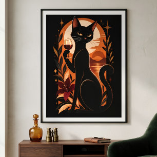 Arte Deco Retro Minimalista Gato Negro Elegante