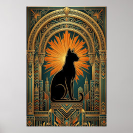 Arte Deco Sol Radiante Gato Negro Arte de Pared