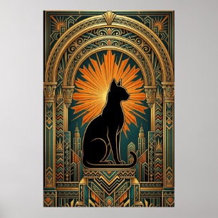 Arte Deco Sol Radiante Gato Negro Arte de Pared