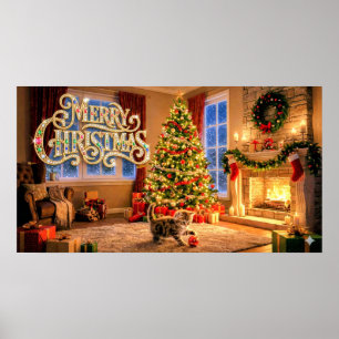 Arte decorativo de Feliz Navidad con gatito #2