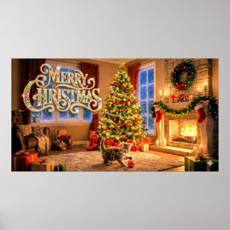 Arte decorativo de Feliz Navidad con gatito #2