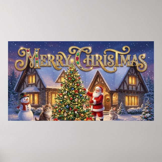 Arte decorativo de Feliz Navidad con Santa #1 (Frente)