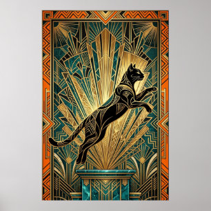 Arte decorativo de gato negro saltando para pared