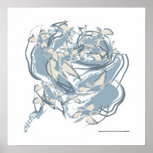 Arte decorativo de pared de ramo de rosa azul abst