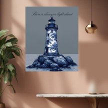 Arte decorativo marítimo costero de faro blanco az