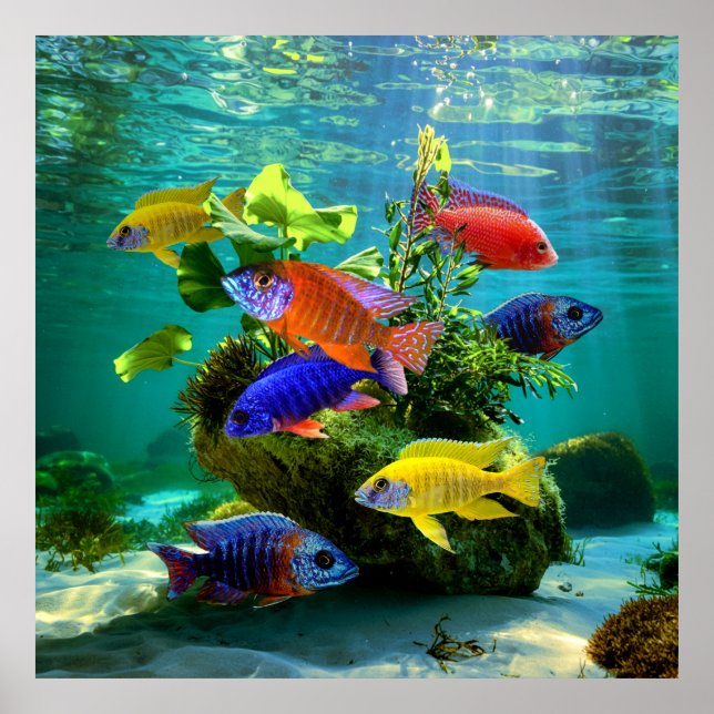 Arte del acuario de African Cichlids Peacock Cichl (Frente)