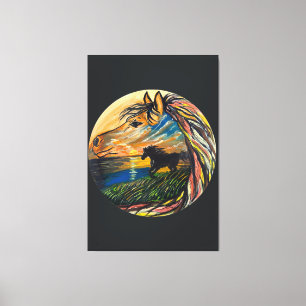 Arte del atardecer de caballo salvaje - Arte hecho