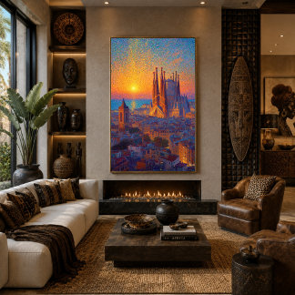 Arte del atardecer puntillismo Sagrada Familia Bar