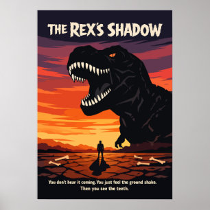 Arte del dinosaurio T-Rex en puesta de sol