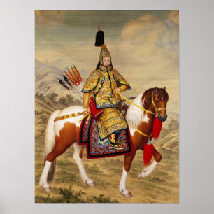 Arte del emperador chino vintage en armadura dorad