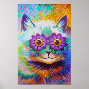Arte del gato del flower power del vintage