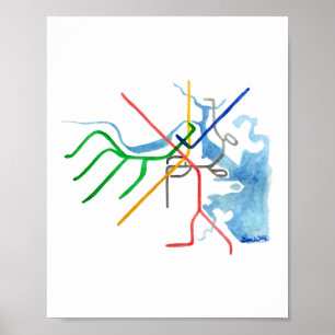 Arte del mapa del ferrocarril T de Boston