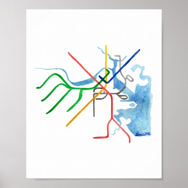Arte del mapa del ferrocarril T de Boston (Frente)