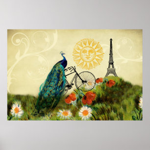 Arte del pavo real del vintage con la torre Eiffel