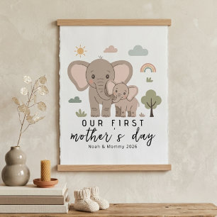 Arte del primer día de la madre de elefante pastel