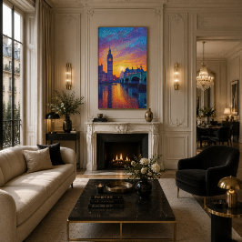 Arte del punto de Londres Big Ben Silueta Atardece