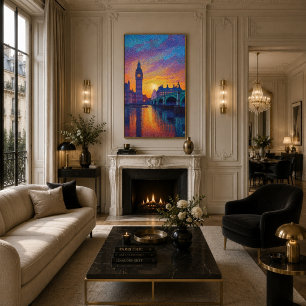 Arte del punto de Londres Big Ben Silueta Atardece