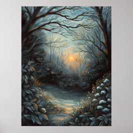 Arte del río al atardecer en el bosque nocturno