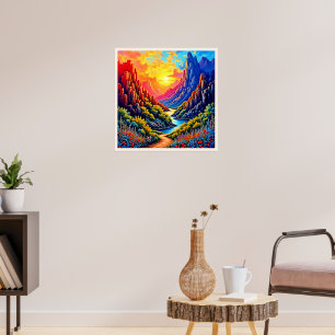 Arte del río del cañón al atardecer