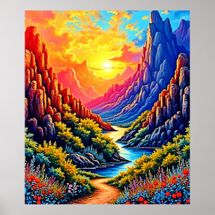 Arte del río del cañón al atardecer
