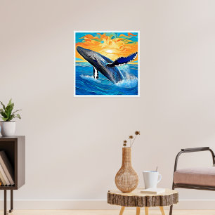 Arte del Salto del Atardecer de la Ballena Jorobad