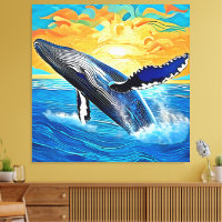 Arte del Salto del Atardecer de la Ballena Jorobad