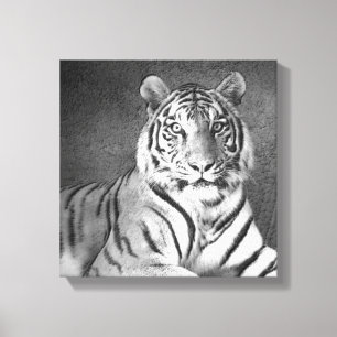 Arte del tigre siberiano en blanco y negro - lona