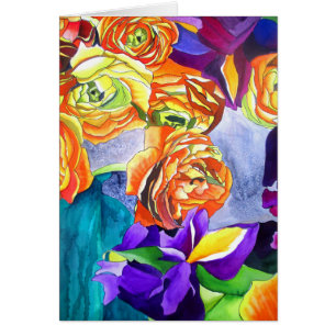 Arte del watercolour del ranúnculo y del iris