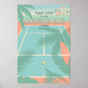 Arte deportivo retro de tenis de Miami Beach en az