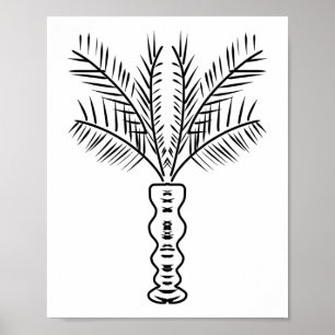 Arte dibujado a mano de línea de palmera negro bla
