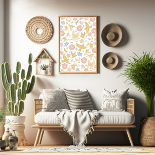 Arte dibujado a mano de pájaros y florales