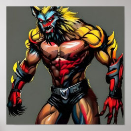 Arte digital Cyberpunk Wolf - Lobo futurista neón