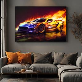 Arte digital de coche deportivo de carreras ardien