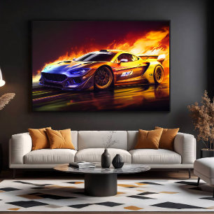 Arte digital de coche deportivo de carreras ardien