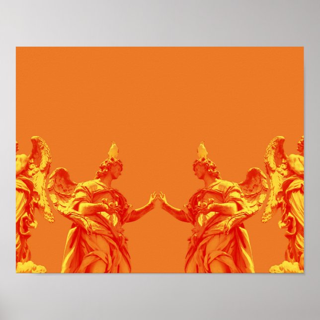 Arte digital de color naranja con esculturas (Frente)