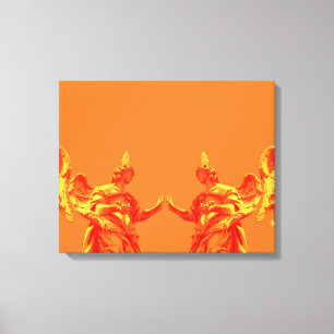 Arte digital de color naranja con esculturas