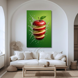Arte digital de manzana roja flotante con salpicad