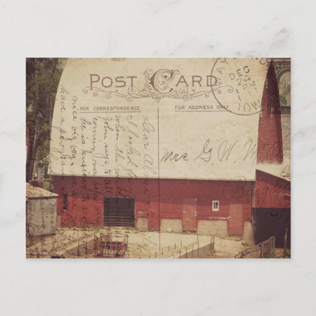 Arte digital de postal de granero rojo (Anverso)
